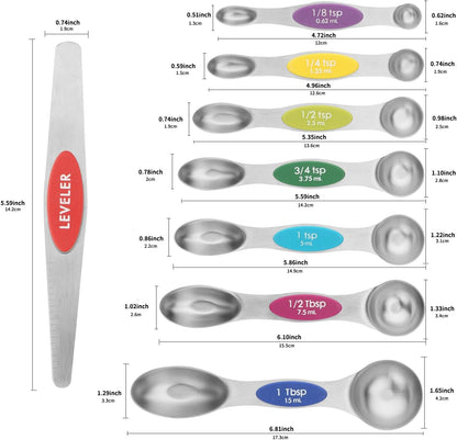 Set of 8 Stainless Steel Magnetic Measuring Spoons Set with Leveler,Dual Sided Stackable Steel Metal Teaspoons for Baking & Cooking Kicchen Accessories (Color)