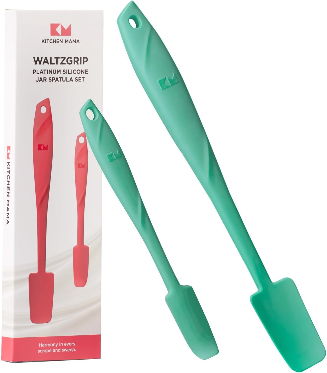 Kitchen Mama WaltzGrip Platinum Silicone Jar and Can Spatula Set: Heat-Resistant, Dishwasher Safe, Ergonomic Grip, Perfect for Mixing and Scraping, Nonstick Cookware (Red)