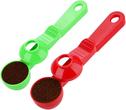 2-in-1 Coffee Scoop with Funnel, 2 Teaspoon Measuring Spoon for Reusable K Cups, Ground Coffee, Protein Powder & Tea, Mess-Free Plastic Design (Pink)