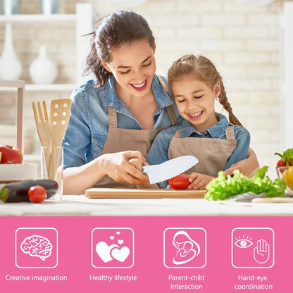 HOTUT Montessori Kitchen Tools,6Pieces Knives for Kids Nylon Kids Safe Cooking Knives Serrated Edges,Y Peeler For Cooking and Cutting Fruit,Suitable for Children and Beginners