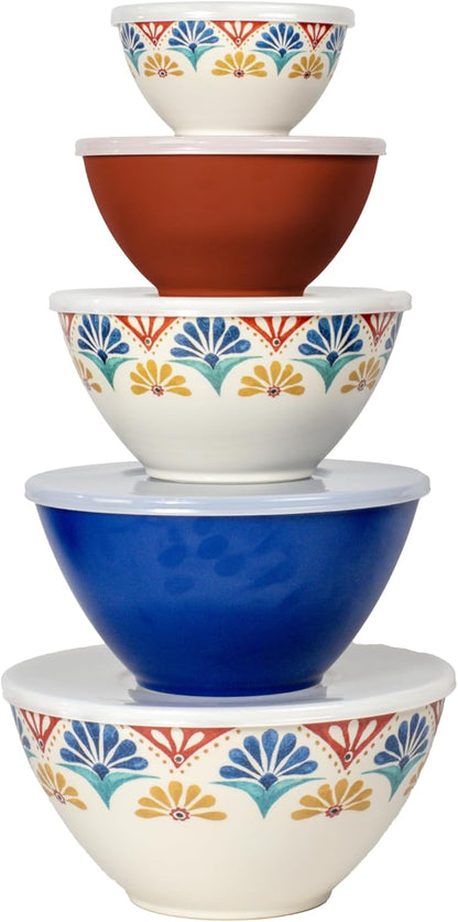 Rio Medallion Set of 5 Melamine Mixing Bowls with Lids for Mixing and Kitchen Storage