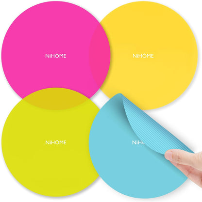 NIHOME Silicone Jar Opener – 6 Inch Large Anti-Slip Grip Pads, Premium 100% Food-Grade Silicone, Stylish Designer Colors, Multi-Purpose Heat-Resistant Mat & Coaster, Set of 4