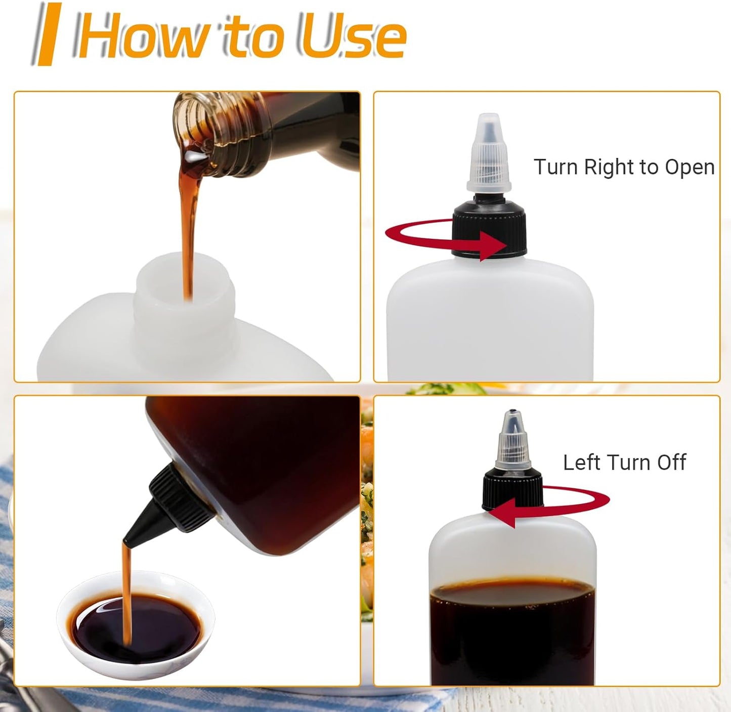 4 Pcs 100ML Oil Dispenser, 3.4OZ Leak-Proof Small Oil Bottles Squeeze Condiment Bottles Twist Top Cap for Kitchen, Camping, BBQ, Soy Sauce, Vinegar