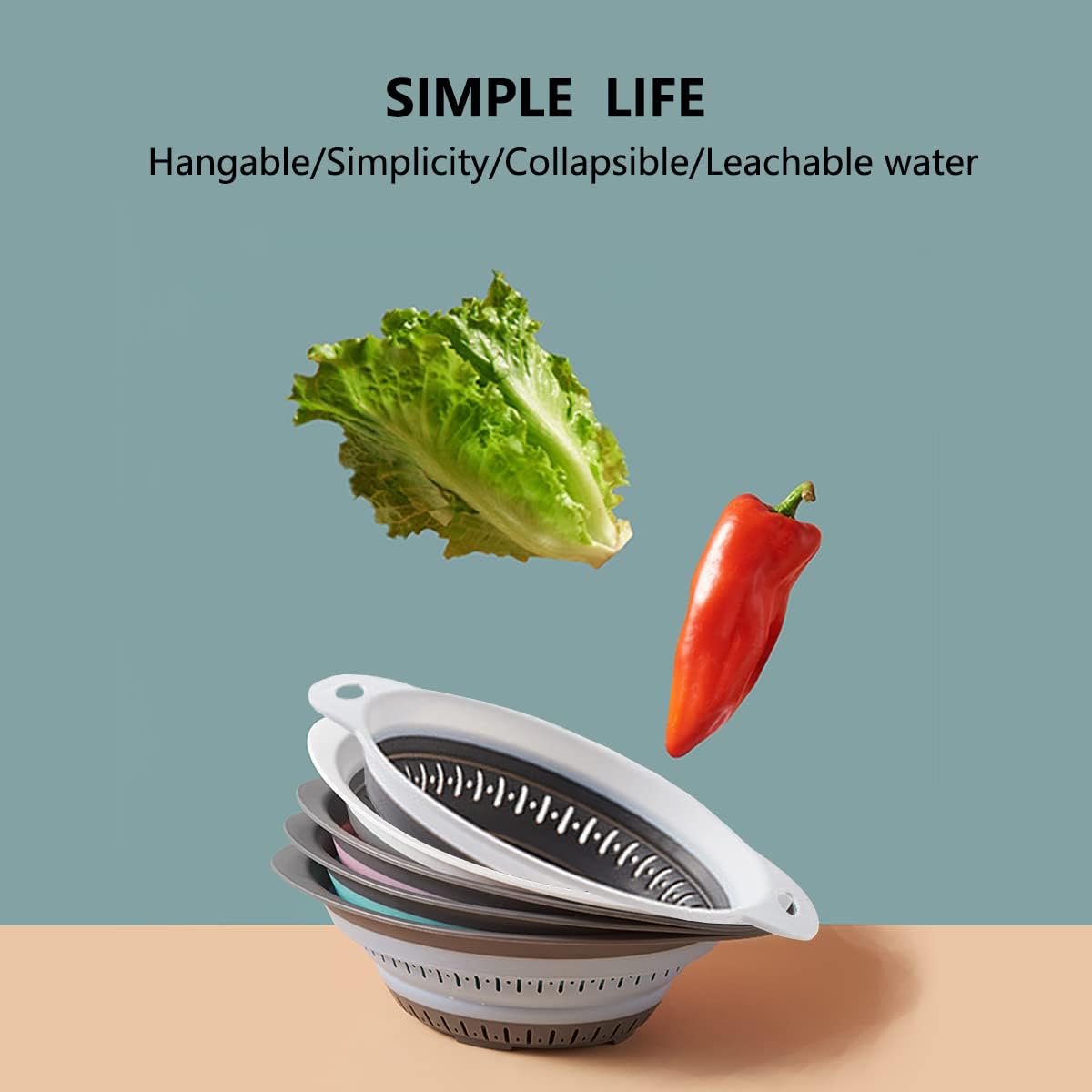 Collapsible Colander and Strainer,Silicone Strainer Colanders & Food Strainers,for Vegetable and Fruit, Kitchen Essentials (2, Blue, 1.3L+2.5L)