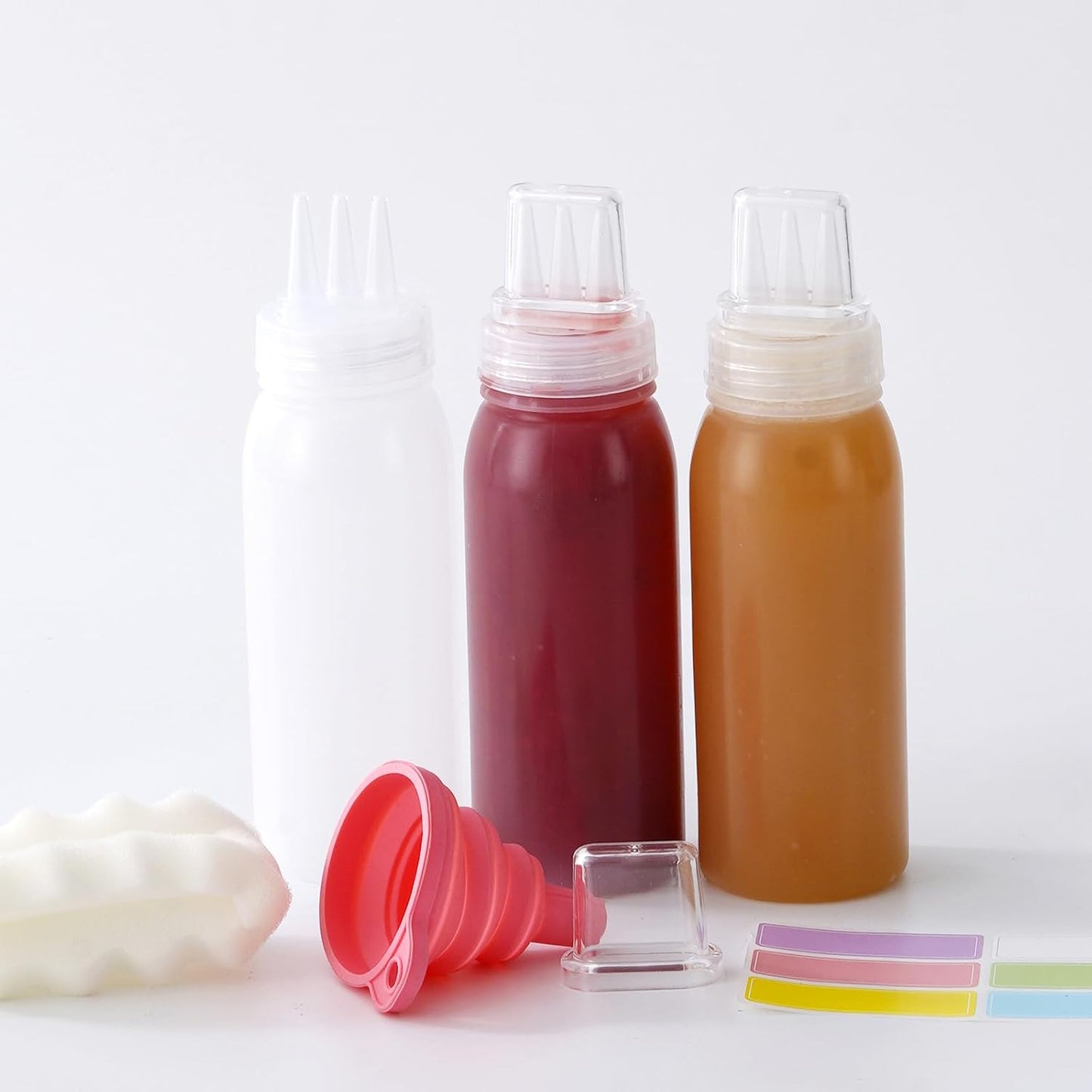 3 Hole Squeeze Bottles for Sauces Plastic Condiment Squeeze Bottles Ketchup Dispenser Salad Dressing Container Squirt Kitchen Squeeze Bottles for Oil BBQ Paint Pancake Art 3 Pcs 13oz/380ML