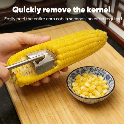 Corn Peeler for Corn on The Cob: Stainless Steel Corns Stripper Tool with Long Handle - Quick Corns Cutter for Kitchen, BBQ, Salad & Meal Prep (1)