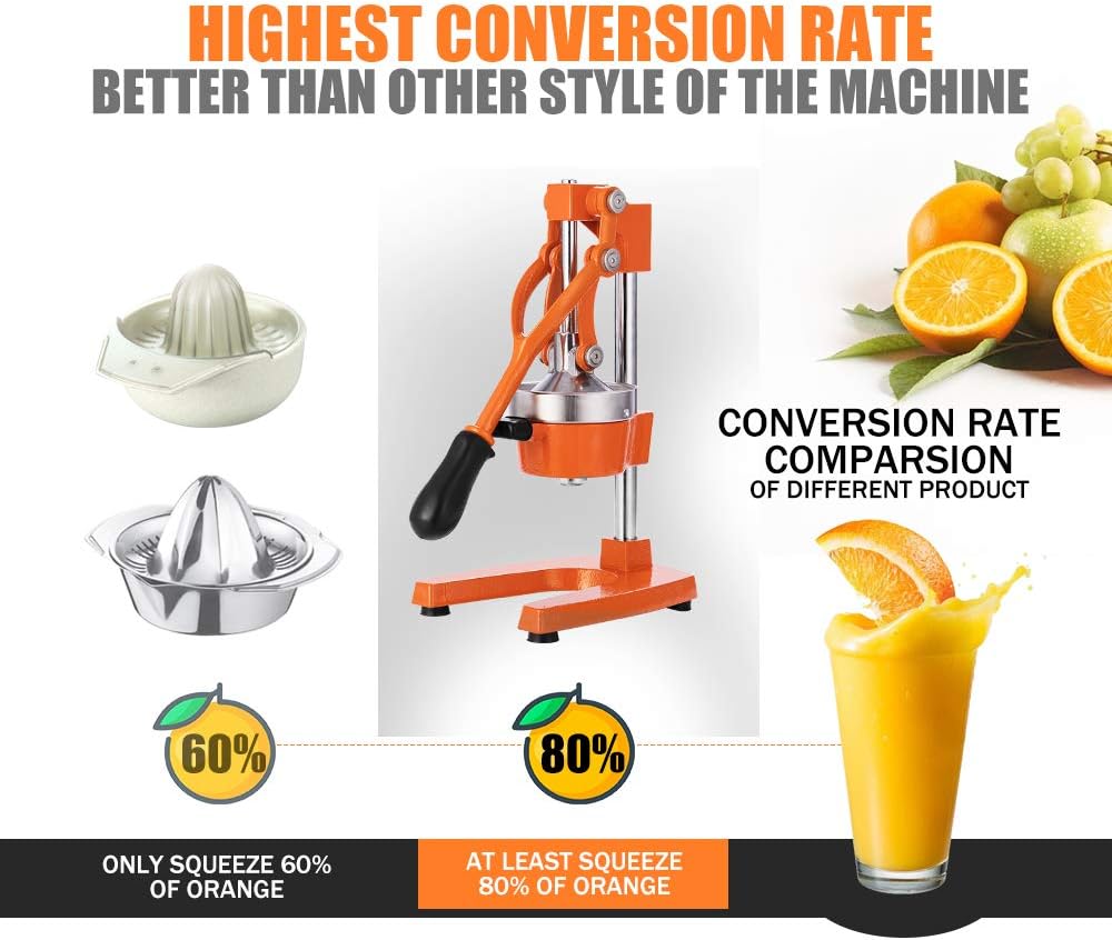 Commercial Heavy Duty Cast Iron Hand Press Manual Orange Citrus Lemon Lime Grapefruit Pomegranate Fruit Juice Squeezer Machine with Stainless Steel Cup