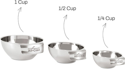 All-Clad Kitchen Essentials Stainless Steel Mini Measuring Bowl Set 3 Piece, Includes 1, 1/2 and 1/4 Stackable Measuring Cups, Gadgets for Cooking & Baking, Cookware Tools, Dishwasher Safe, Silver