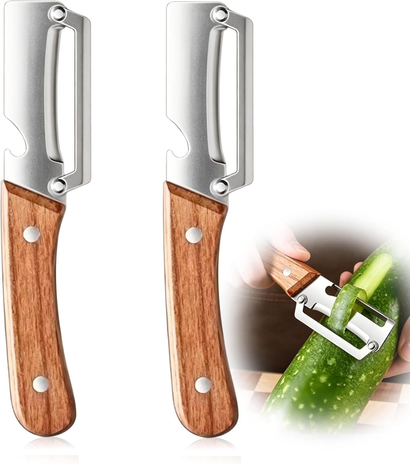 Multifunctional Vegetable Peeler & Multifunctional Vegetable Cutter – Wooden Handle Stainless Steel Peelers for Kitchen, Durable Vegetable Peeler for Peeling Apple, Potato, Pumpkin, Carrot, (2 Piece)