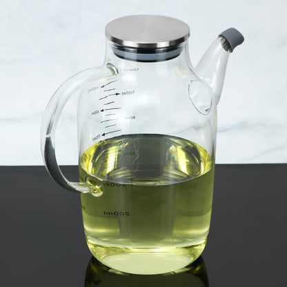 QWORK 1200ML/40Oz Large Glass Cooking Oil Bottle with Stainless Steel Lid, Oil & Vinegar Dispenser Bottle for Olive Oil, Vinegar, Soy Sauce, Kitchen No Drip Liquid Container