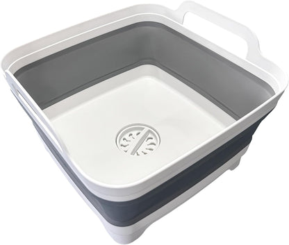 9L (2.4Gal) Dish Basin Collapsible with Drain Plug , Space Saveing Kitchen Storage Tray Dish Wash Basin, Portable Dish Tub, Foldable Dishpan for Camping ,RV,Green