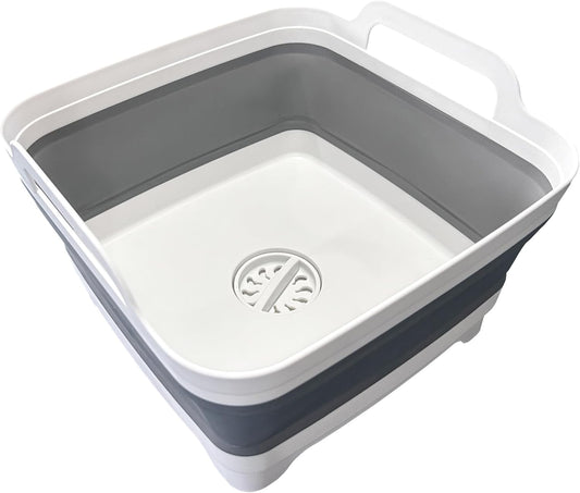 9L (2.4Gal) Dish Basin Collapsible with Drain Plug , Space Saveing Kitchen Storage Tray Dish Wash Basin, Portable Dish Tub, Foldable Dishpan for Camping ,RV,Green