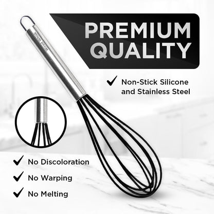 Silicone Whisk Set of 3 - wire whisk for Cooking Non-Scratch - whisks for cooking - Hand Whisk - whisker tool - wisking tool stainless