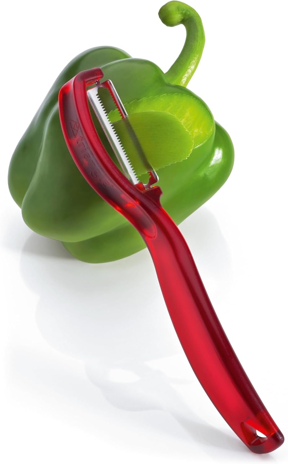 triangle Swivel Peeler, Red - Stainless Steel Serrated Twin Blade - Peels Soft, Delicate Fruits & Vegetables - Lightweight Handle - Dishwasher Safe - Made in Germany
