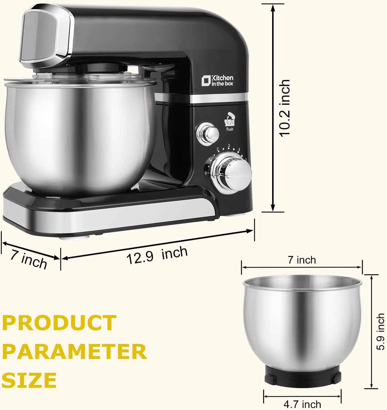Kitchen in the box Stand Mixer,3.2Qt Small Electric Food Mixer,6 Speeds Portable Lightweight Kitchen Mixer for Daily Use with Egg Whisk,Dough Hook,Flat Beater (Black)