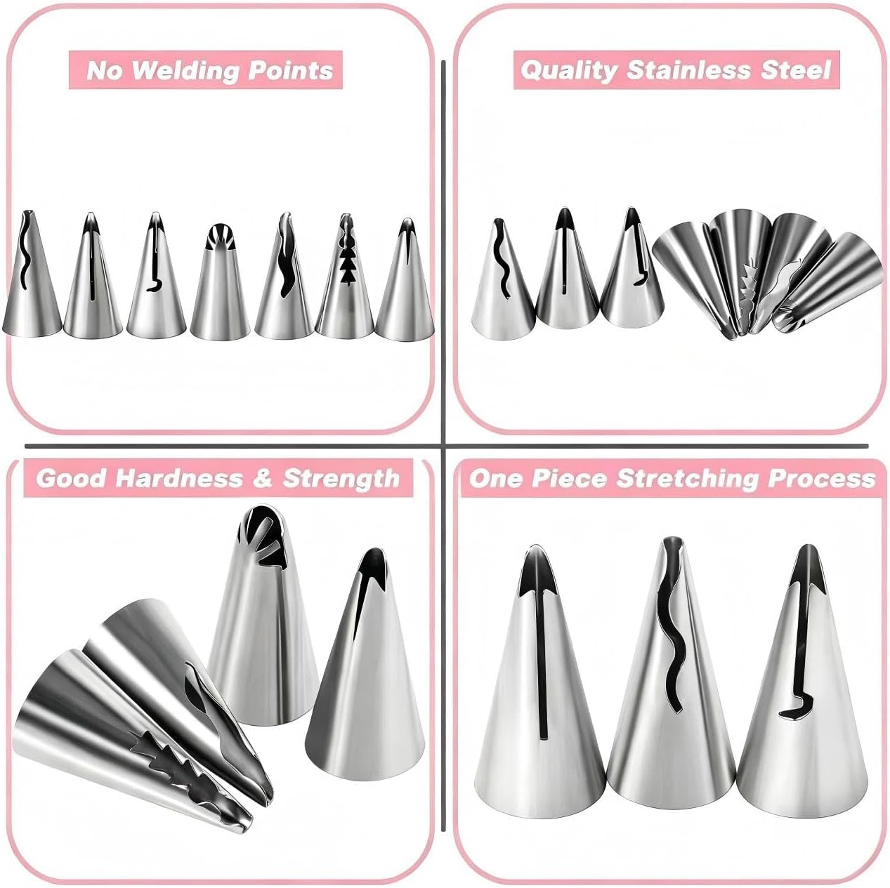 8 Pcs Rose Flower Piping Tips Set,Petal Icing Tips,PipingRose Nozzle,Stainless Steel Cake Decorating Pastry Tools, for CakeDecorating,with A Cleaning Brush (Rose-8pcs)