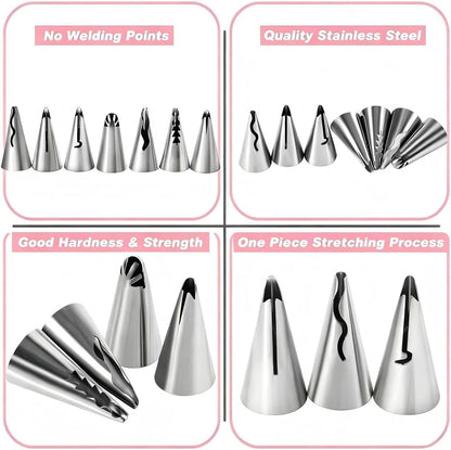 8 Pcs Rose Flower Piping Tips Set,Petal Icing Tips,PipingRose Nozzle,Stainless Steel Cake Decorating Pastry Tools, for CakeDecorating,with A Cleaning Brush (Rose-8pcs)