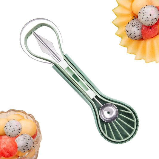Melon Baller Scoop Set - 6 in 1,Stainless Steel Fruit Cutter,Seed Remover Cutter,watermelon Scooper Fruit Scooper and Baller, Fruit Carving Tools Dig Pulp Separator Fruit Slicer（Green）