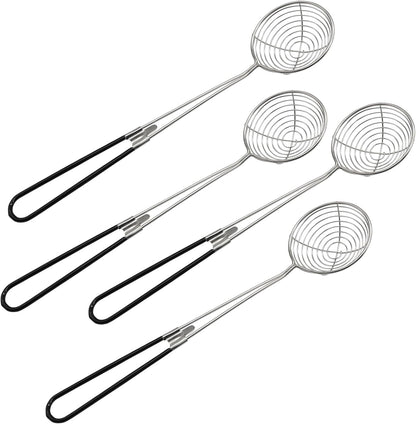 Hordion 4PCS Hot Pot Strainer Scoop, 2.5 Inch Mini Wire Skimmer Stainless Steel Asian Shabu Strainer Spoon Ladle with Handle for Hot Pot Tortellini Meatball