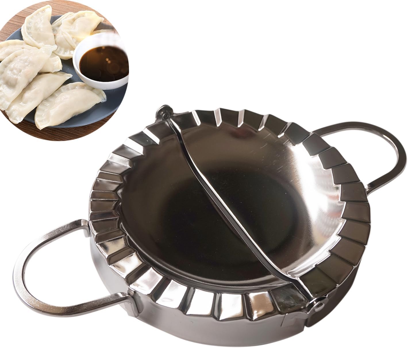 Stainless Steel Dumpling Maker, X-Large 5" Goya Empanada Press Mold, Ravioli Mould Crimper, Wraper Dough Cutter - for Pie Ravioli Chinese Dumpling Pastry, with long handle (XL 5" Dia)