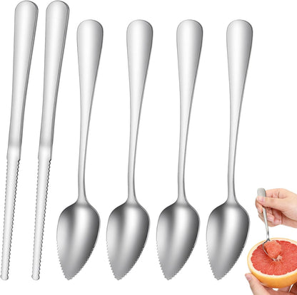 6 Pcs Grapefruit Spoon, Grapefruit Spoon Knife Set with Serrated Edge Stainless Steel Fruit Knife for Citrus Lemon Kiwi Orange Pitaya Avocado