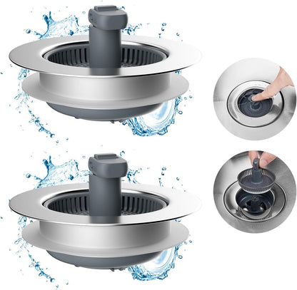 Hibbent Upgraded 3 in 1 Kitchen Sink Drain Strainer and Stopper Combo, Stainless Steel Metal Pop Up Sink Stopper, Anti-Clogging Basket with Foldable Handle for US Standard 3-1/2 Inch Drain