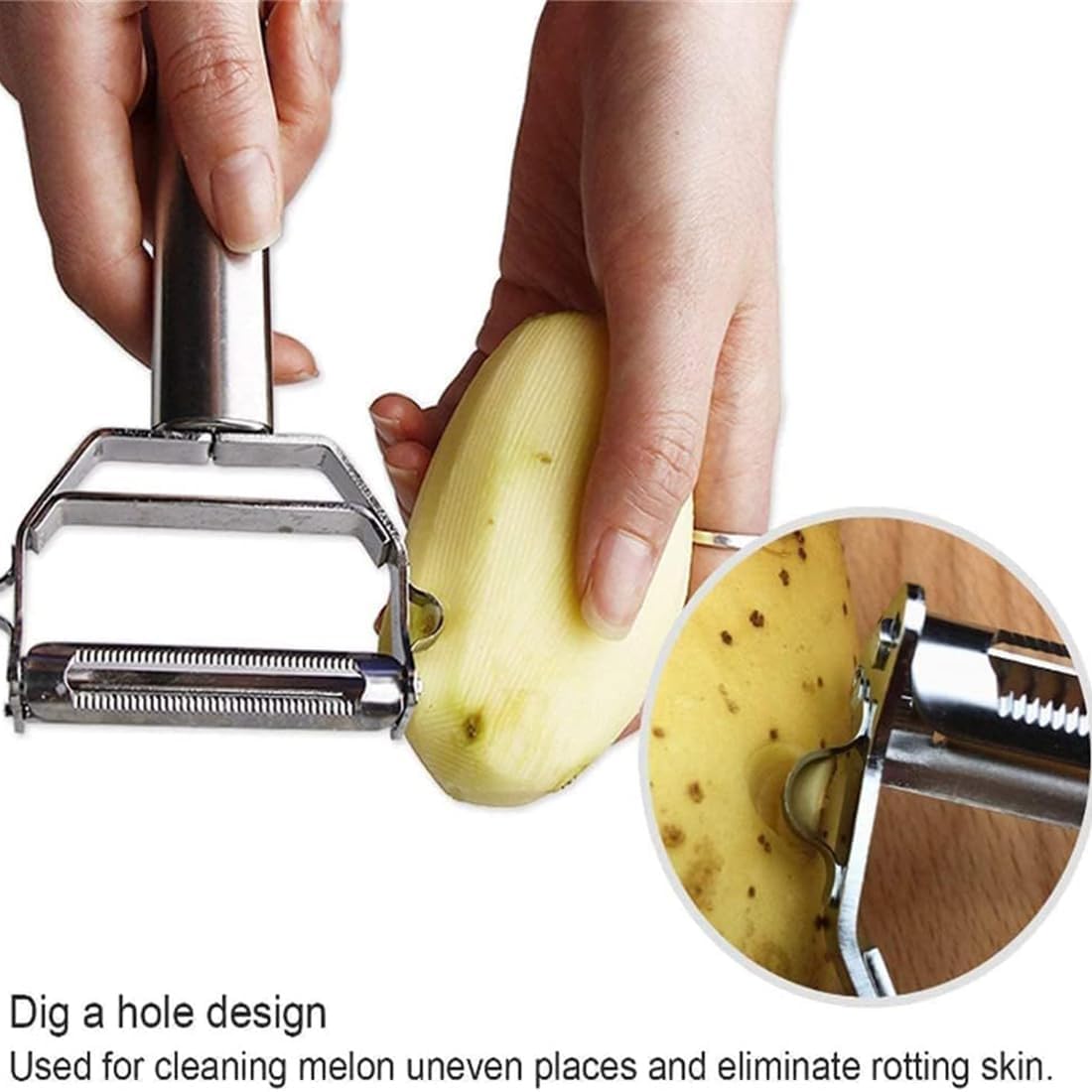 Multi Double Knife Peeler, Multi Peeler Double Blade, Multi Double Knife Peeler with Grating Plate, Julienne Strips for Potato, Orange, Lemon, Fruit, and Vegetable, Vegetable Peeler