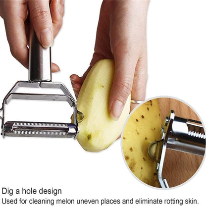 Multi Double Knife Peeler, Multi Peeler Double Blade, Multi Double Knife Peeler with Grating Plate, Julienne Strips for Potato, Orange, Lemon, Fruit, and Vegetable, Vegetable Peeler