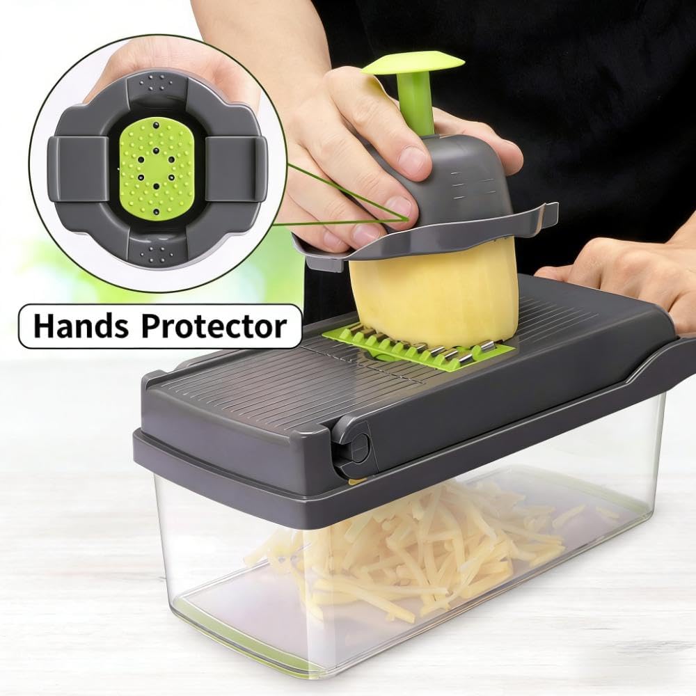 Vegetable Chopper,Multifunctional 8 Blades Food Choppers Onion Chopper Vegetable Slicer Cutter Dicer Veggie chopper,Colander Basket,Container for Salad Potato Carrot Garlic (Green)