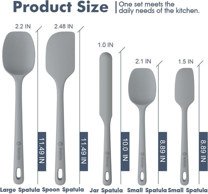 ChefAide 5 Pieces Silicone Spatula Set, Food Grade Rubber Spatula, Upgrade Strong Handle with Ergonomic Grip, Heat Resistant Up to 600°F for Nonstick Cookware, Cooking