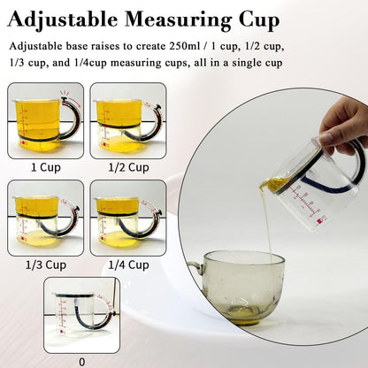 4-in-1 Adjustable Measuring Cup, Multi Measurings Cube Cups for Cooking and Baking with Oz/Ml Dual Markings, Scraper-Style Seal Base, Space-Saving Easy to Clean