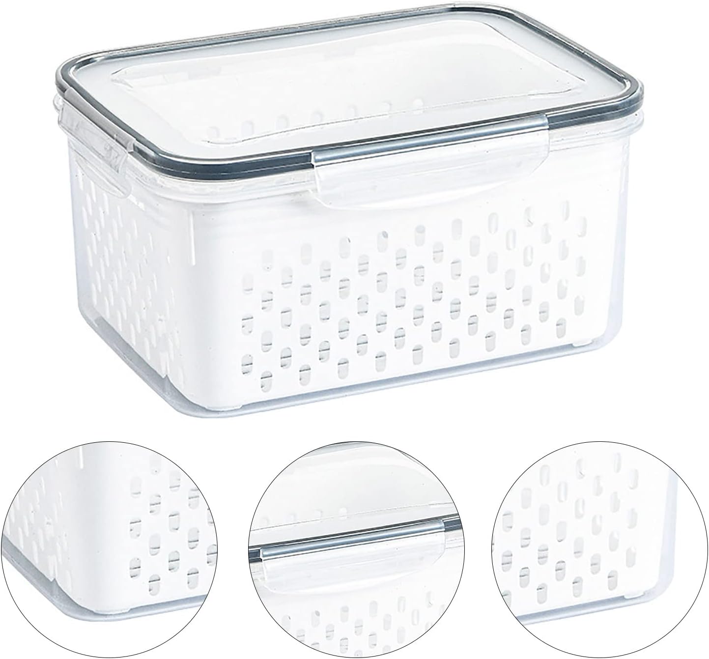 Drain Storage Basket, Fruit Storage Containers for Fridge with Removable Colander and Lid Produce Containers Keep Fruits Vegetables Meat Freshness (1750ML)
