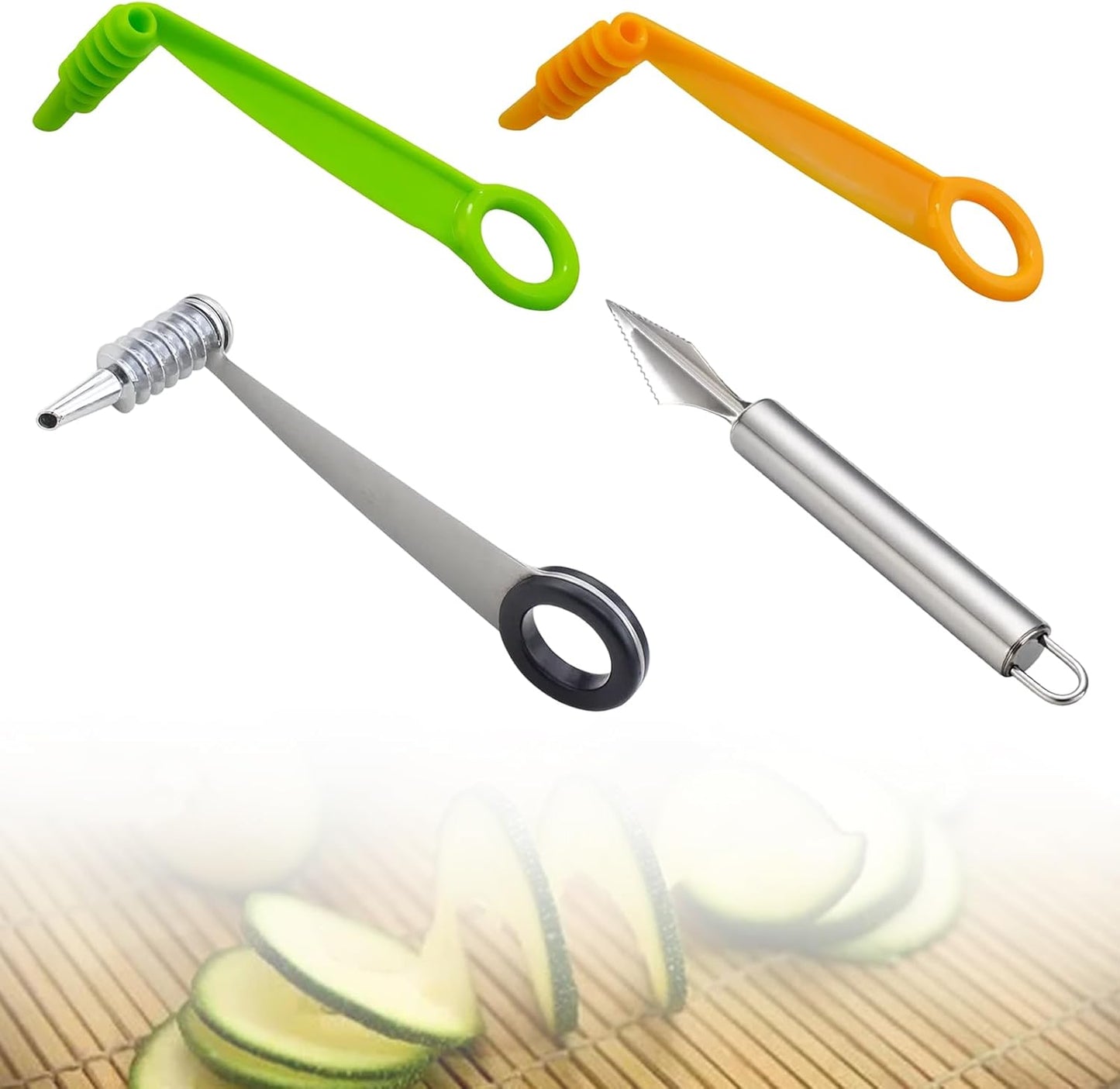 4-Piece Potato Spiral Cutter, Vegetable Spiralizer Set with 2 Stainless Steel and 2 Plastic Blades, Spiral Vegetable Cutter for Potatoes, Carrots, Zucchini and More