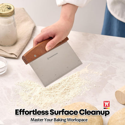 Stainless Steel Dough Scraper with Wooden Handle | Bench Scraper for Bread & Pizza Dough, Pastry Cutter, Chopper | Heavy-Duty Baking Tool for Kitchen Prep, Griddle Cleaning & Pastry Making