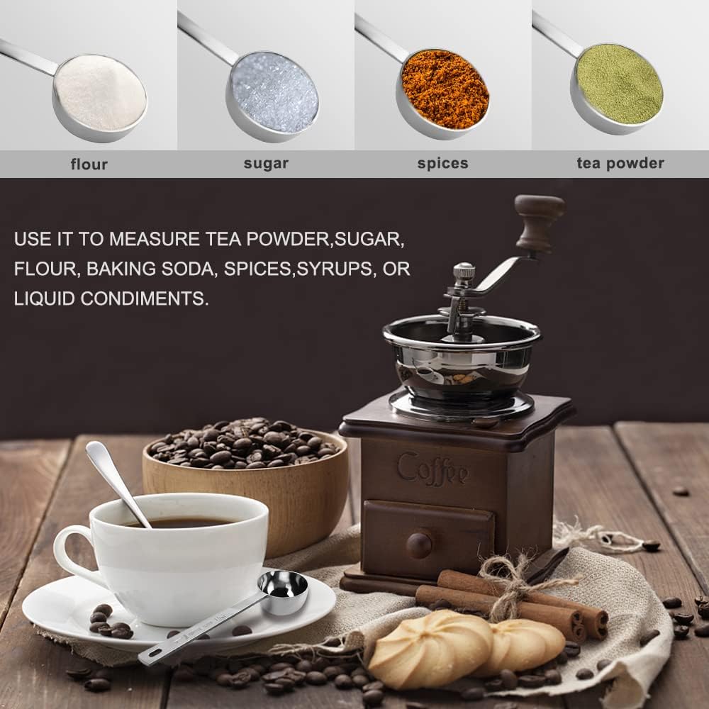 Coffee Scoop, Gold Stainless Steel Coffee Spoons Set, 1 tablespoon (15ml) and 1 tablespoons (30ml) Spoon, Gold Tablespoon Measure Spoon for Coffee, Milk Powder, Fruit Powder, 2 Pack(Long Handle)