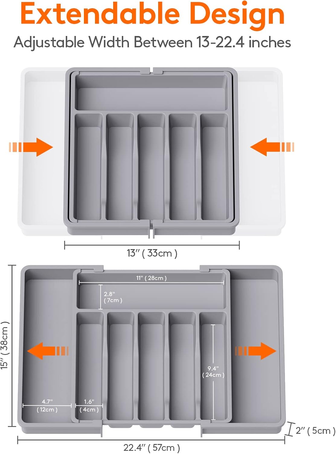 Lifewit Silverware Drawer Organizer, Expandable Utensil Tray for Kitchen, BPA Free Flatware and Cutlery Holder, Adjustable Plastic Storage for Spoons Forks Knives, 11-18 x 14", Black