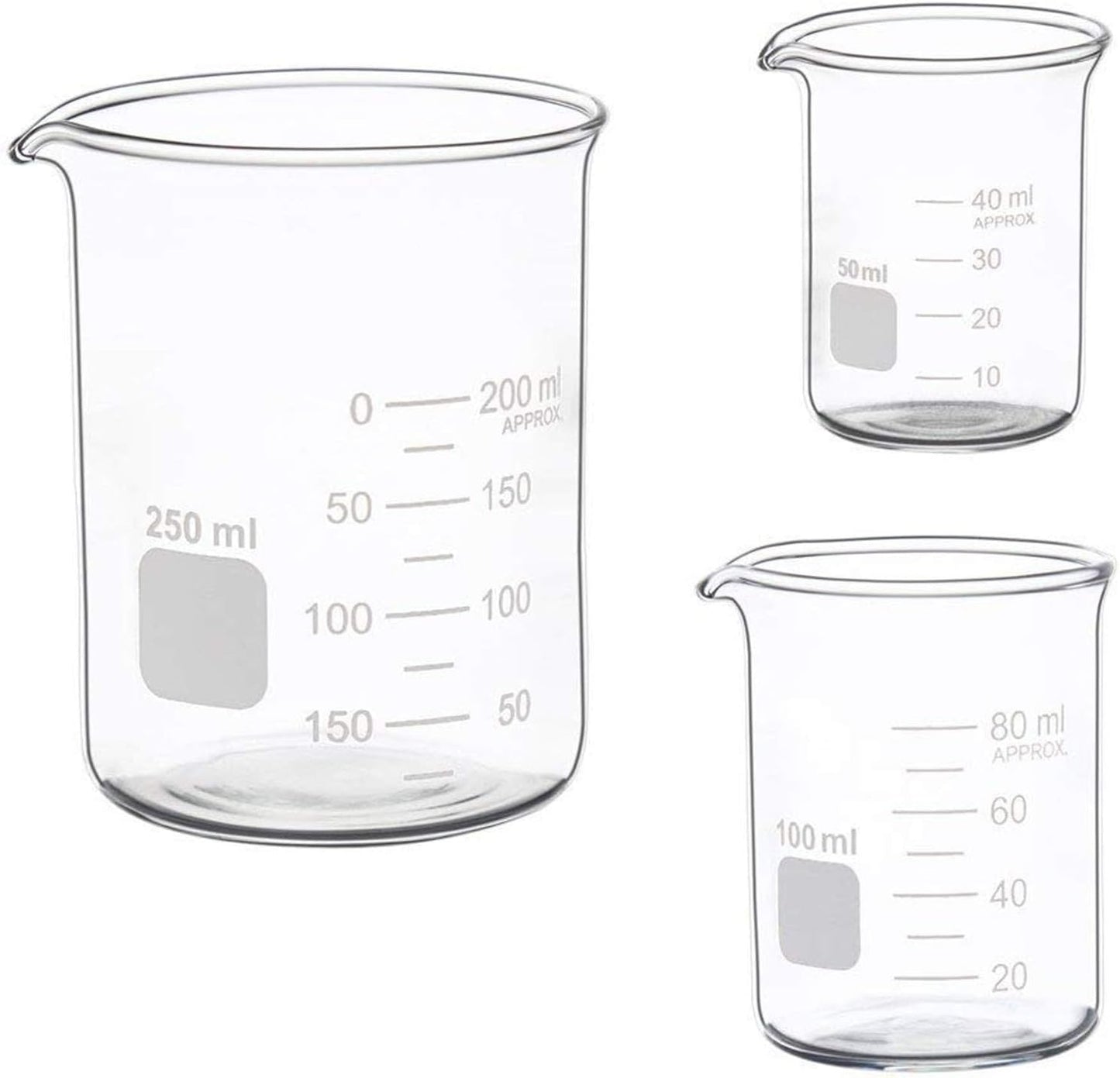 Graduated Glass Measuring Low Form Beaker Set (50ml+100ml+250ml)