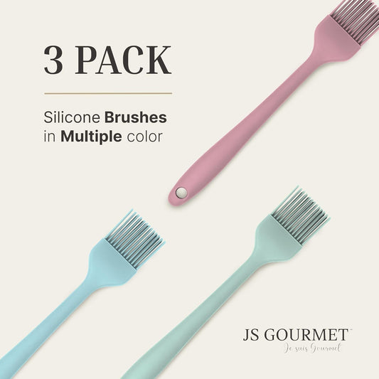 JS Gourmet 3 Pcs Colorful Silicone Slotted Turner Set, Heat Resistant Non-Scratch Kitchen Spatula Flipper with Comfortable Handle for Non-Stick Cookware