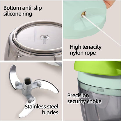 Manual Food Processor Vegetable Chopper 2.3 Cup Small Mini Hand Pull String Onion Chopper Garlic Mincer Cutter with 3 Stainless Steel Blades (Grey, 550 ml)