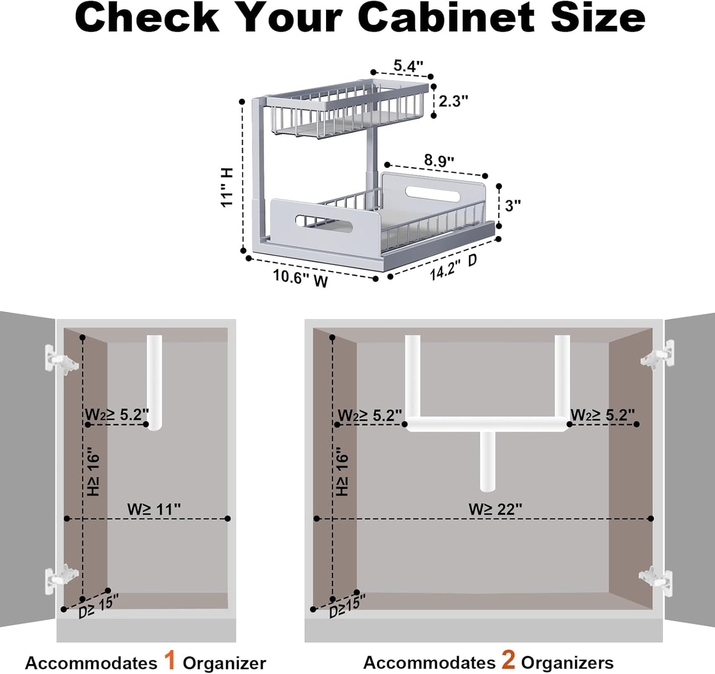 REALINN Under Sink Organizer, L-Shaped 2 Tier Pull Out Cabinet Organizer for Kitchen and Bathroom, Slide Out Under Cabinet Storage, Metal Under Sink Storage with Sliding Drawer, 50 lbs, Black 2 Pack