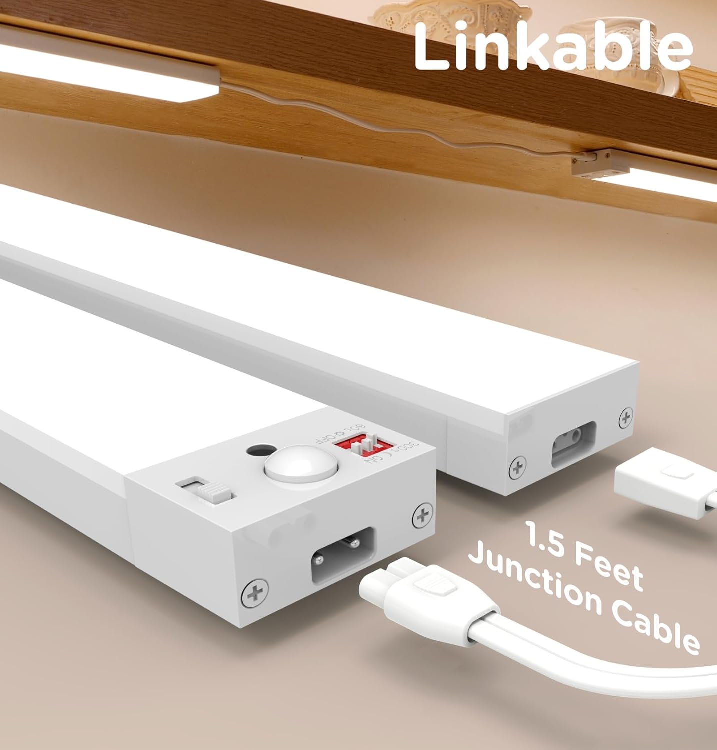 Under Cabinet Lighting Plug in, 10 Inch Motion Sensor LED Light, 3CCT 3000K/4000K/5000K, Dusk-to-Dawn & Timer, Linkable Ultra Bright Under Counter Lights for Kitchen,Hallways, White, 1 Pack