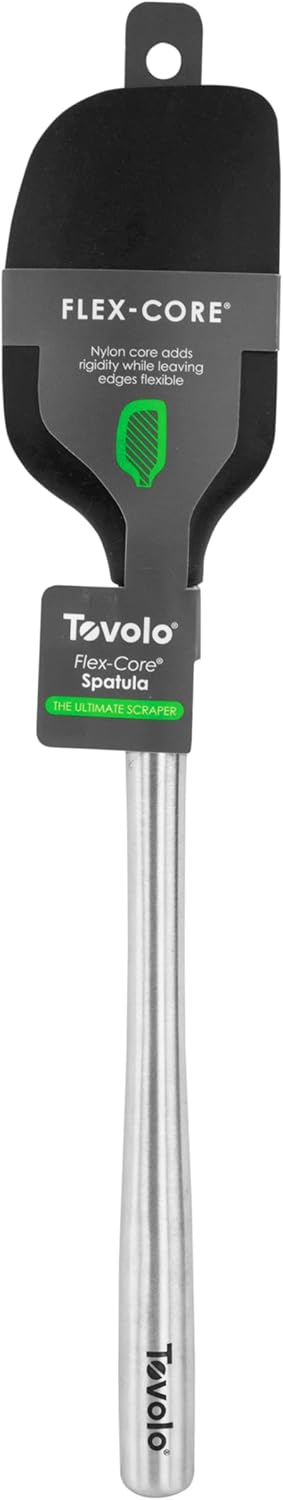 Tovolo Flex Core Silicone Spatula Spoonula Set of 2 for Non Stick Cast Iron Cooking & Baking, Dishwasher Safe Heat Resistant BPA Free Long Stainless Steel Handle Kitchen Utensil, Charcoal Gray