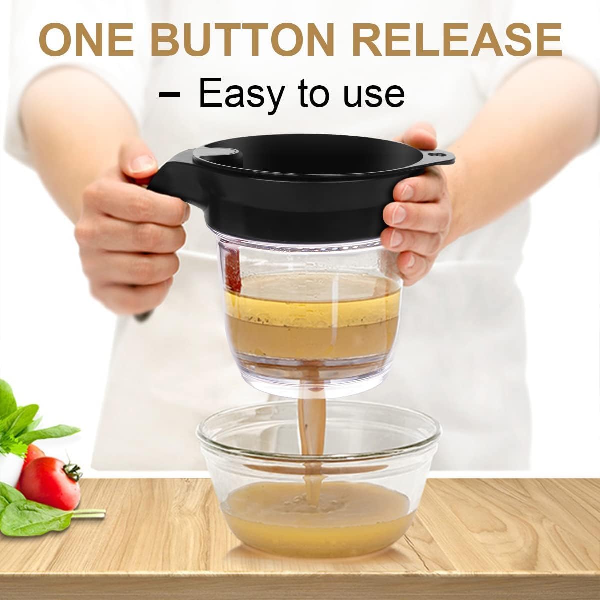 Fat Separator with Bottom Release - 4 Cup/32oz Gravy Separator, Grease Skimmer with Top Strainer & Measurement Marks - Heat Resistant Oil Separator for Healthy Cooking, Soup, Sauce & Stock