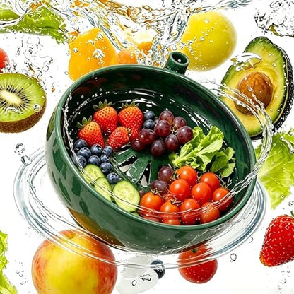 Swirling Berry Washing Bowl, Self-Spinning Fruit & Vegetable Washer with Drain, 360° Vortex Cleaning, Rapid Wash Multipurpose Kitchen Colander, Ideal Gift for Fruit Lovers (Green)
