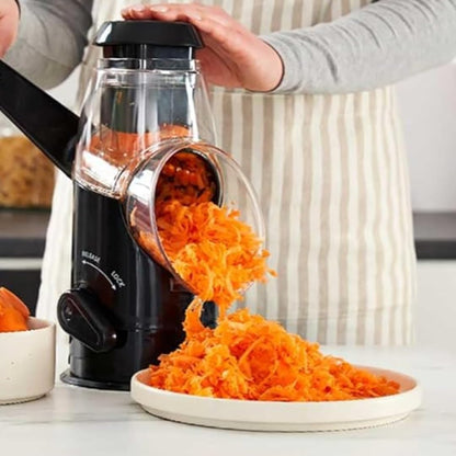GINSU Plastic Rotary Cheese Grater with Handle – 8x6x10in Manual Cheese,Vegetable Grater with Easy-Turn Crank, Non-Slip Base, Durable Kitchen Tool