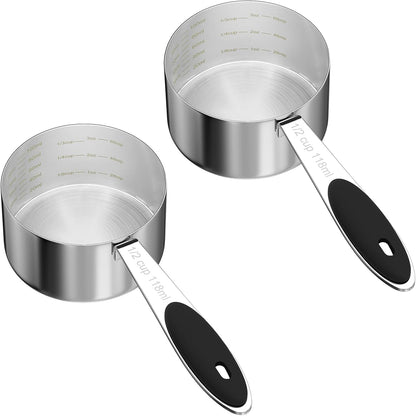LEIFENY 2PCS 1/8CUP(30ml) Dog Cat Food Scoop, Stainless Steel Measuring Cup, Metal Pet Scooper with Inner Precision Scale Measurement