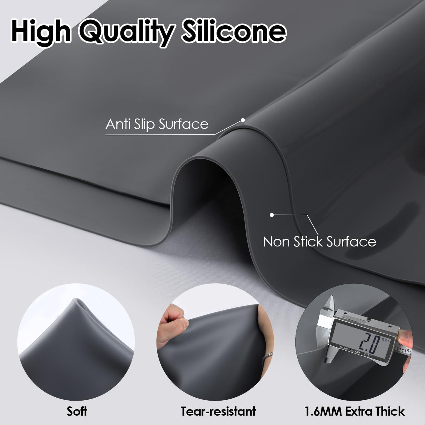 Standard Silicone Mat,Black Baking Mat-Food Grade Kids Dinner Table Placemat Non Slip Counter Mat with Raised Edges Heat Resistant Mat for Air Fryer Nonstick Pastry Dough Mat(1 Pack 23.6'' x 15.7'')