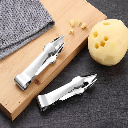 2Pcs Multi-Functional Fruit and Vegetable Stem Remover Clip, Strawberry Huller, Pineapple Eye Remover, Silver Stainless Steel Handle