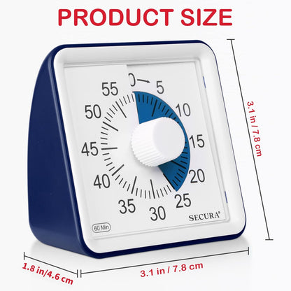 Secura 60-Minute Visual Timer, Classroom Timer, Countdown Timer for Kids and Adults, Time Management Tool for Teaching (Blue & Blue)