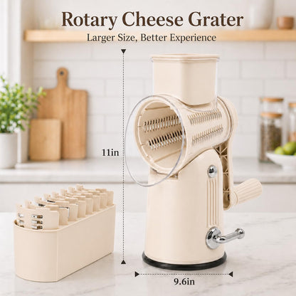 5 in 1 Rotary Cheese Grater with Hand Crank, 5 Replaceable Blades, Strong Suction Base, Multi-Functional Vegetable Slicer Shredder Chopper with Blade Storage Box for Fruit Vegetables Nuts(Green)